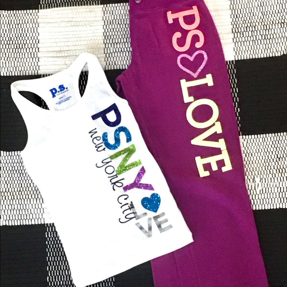 Aeropostale kids sweats and tank top glitter set plum purple white 7 8
